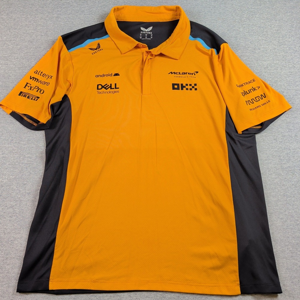 Castore McLaren F1 Team Polo Shirt Mens XL Orange Black Official Sponsor Racing